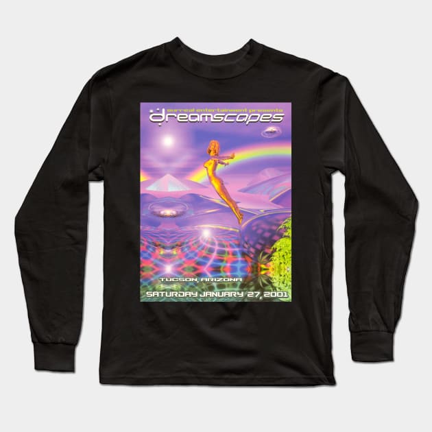 the vintage rave poster of dreamscapes Long Sleeve T-Shirt by PSYCH90